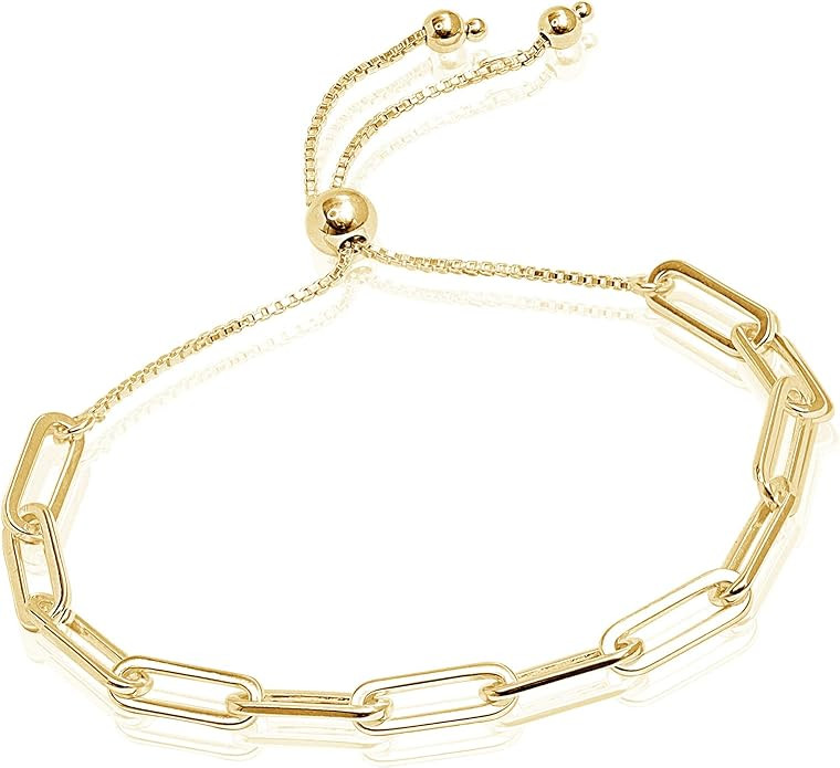 LeCalla 925 Sterling Silver Italian Adjustable Bolo Slider Paperclip Link Chain Bracelet for Wome... | Amazon (US)