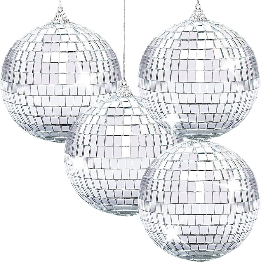 Newmemo Mirror Disco Ball 4" Inch 4-Pack Reflective Mirror Ball Ornaments Silver Hanging Disco Ba... | Amazon (US)
