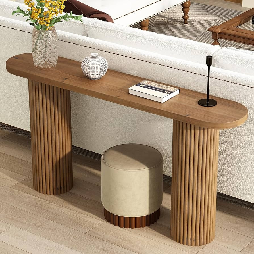 Fluted Solid Wood Console Table-55 Inches Farmhouse Entryway Table with Rounded Corners, Morden S... | Amazon (US)