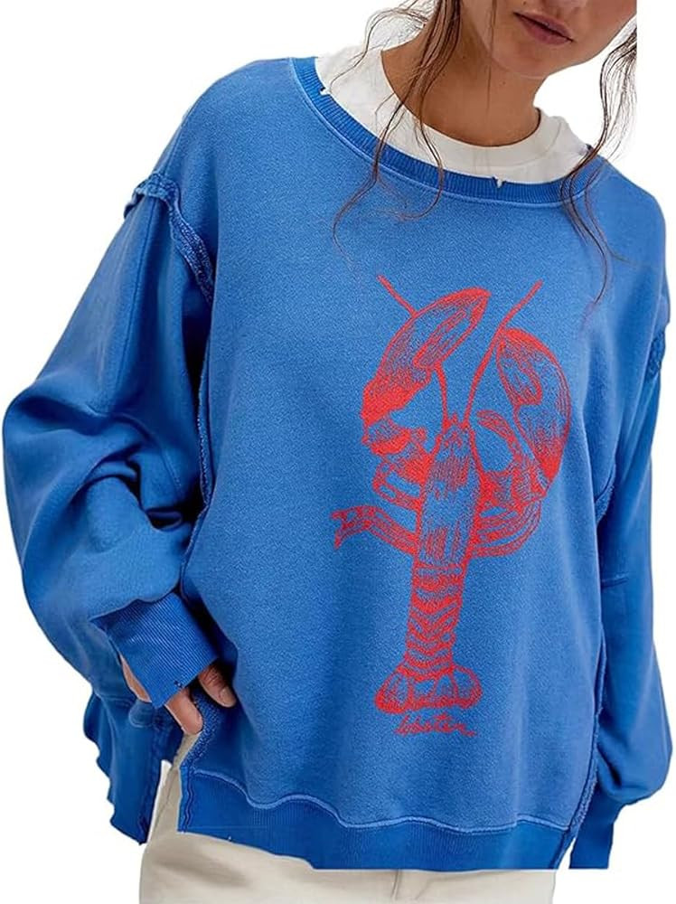 Oversized Graphic Sweatshirts Women Y2k Crewneck Vintage Long Sleeve Shirts Drop Shoulder Jacket ... | Amazon (US)