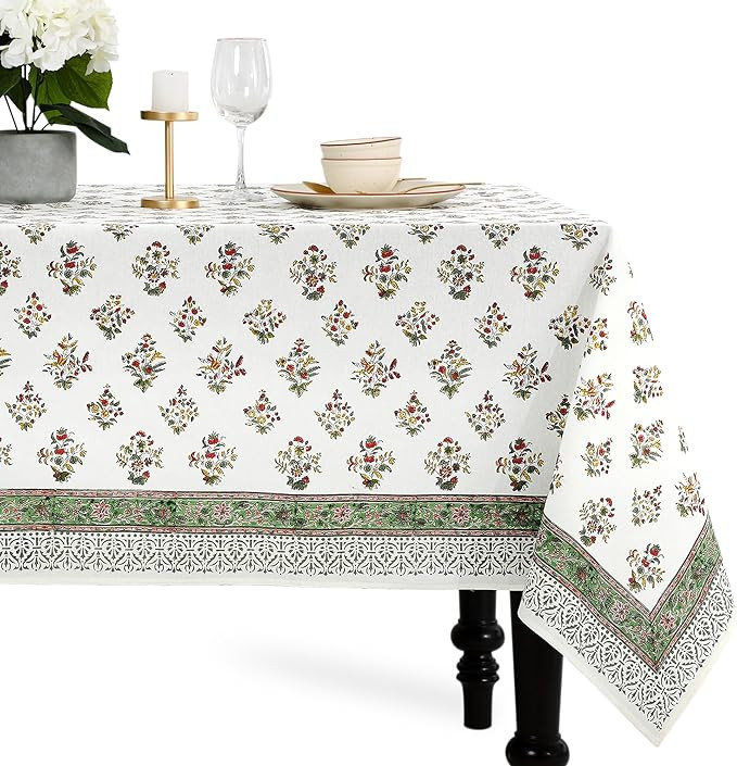 CPC Block Print Tablecloth Fall Green 60"x60" Square 100% Cotton Reusable Table Cover, Everyday D... | Amazon (US)