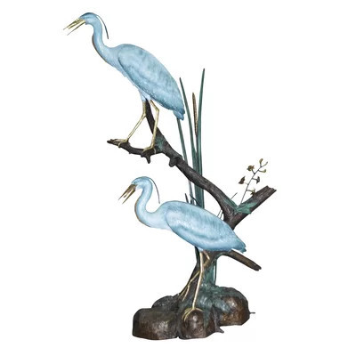 Two Large Cranes Fountain Bronze Statue, Elegant Outdoor Perfect Garden Sculpture 36"L x 21"W x 64"H | Wayfair North America