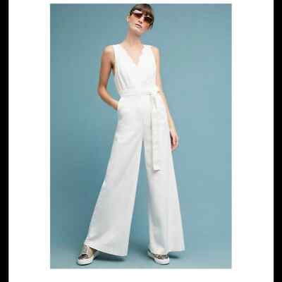 Anthropologie Chino Scalloped Wide Leg White Sleeveless Jumpsuit | eBay US