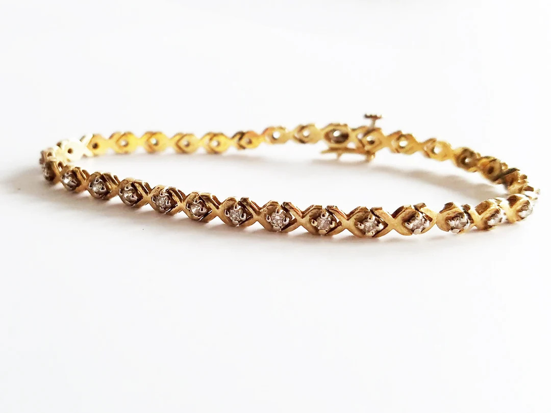 Estate 14K Gold & Diamond Tennis Bracelet, 7 Inches, 32 - .03 Diamonds, Purchased 1980s, Not Worn... | Etsy (US)