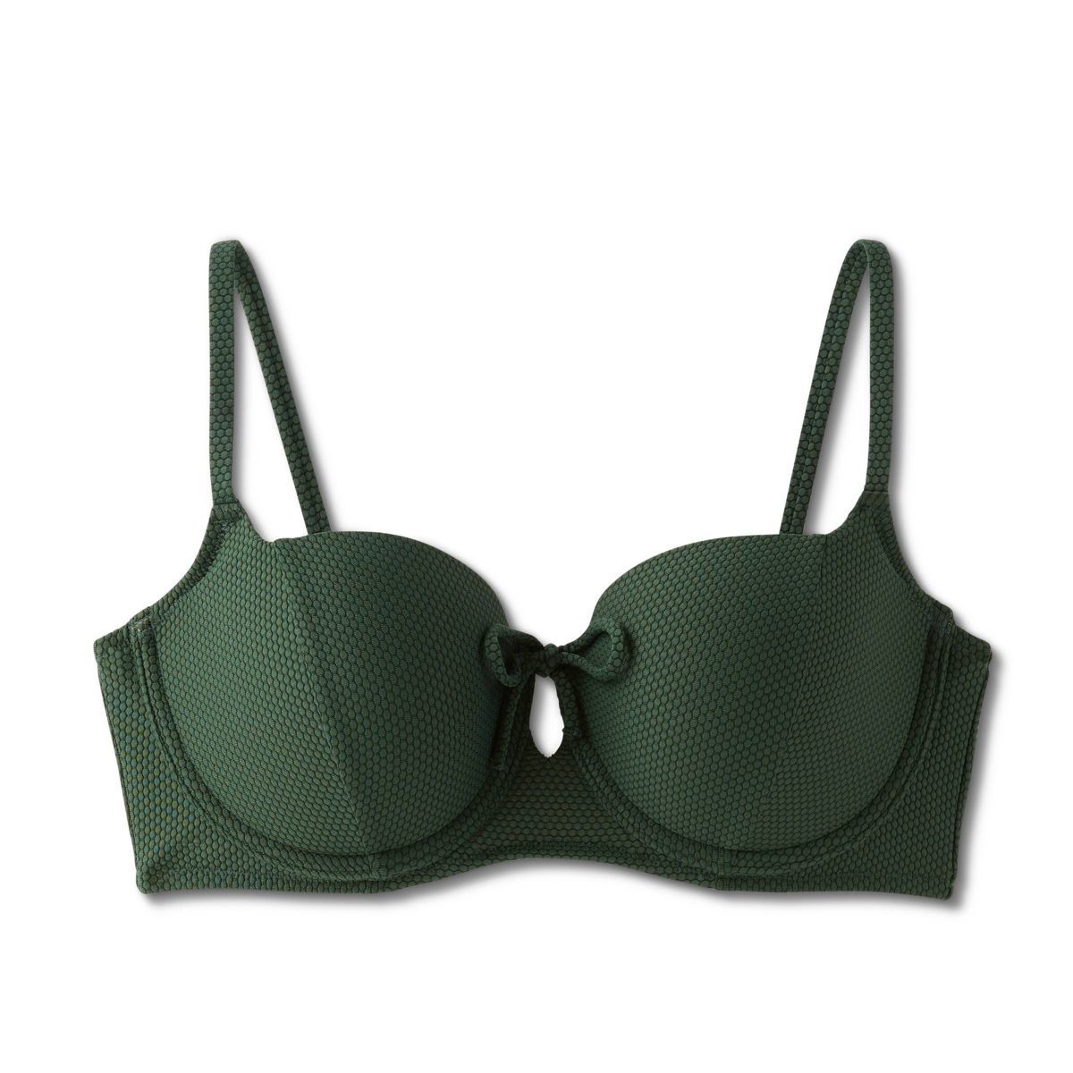 Women's Light Lift Tie-Front Keyhole Pique Textured Bikini Top - Shade & Shore™ Dark Green 32B | Target