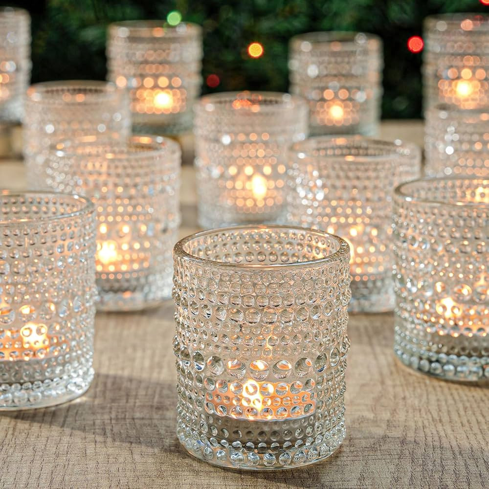 24 Pack Votive Candle Holders for Wedding Candle, Clear Glass DIY Wax Filling Romance Tealight Ca... | Amazon (US)