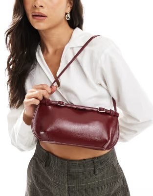 ASOS DESIGN shoulder bag with buckle detail in burgundy | ASOS (Global)