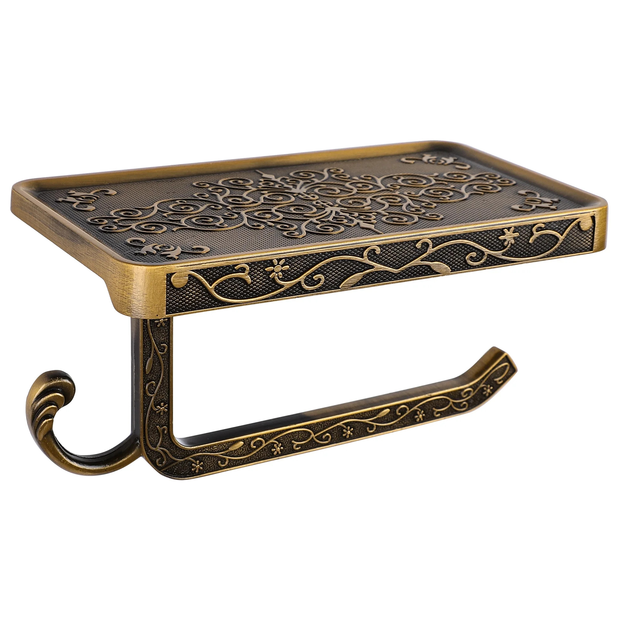 Unique Bargains Toilet Paper Holder with Phone Shelf Aluminum Alloy Holder Copper Tone | Walmart (US)