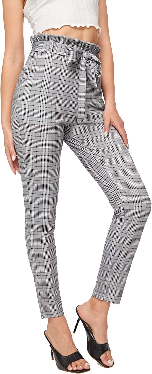 WDIRARA Women's Stretchy Plaid Print Pants Soft Skinny Regular Fashion Leggings | Amazon (US)