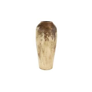 LITTON LANE Distressed Beige and Brown Ceramic Decorative Vase-68671 - The Home Depot | The Home Depot