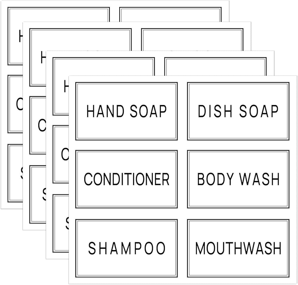 HVSWLY Preprinted Minimalist Bathroom Labels for Organizing, Hand Soap Shampoo and Conditioner La... | Amazon (US)