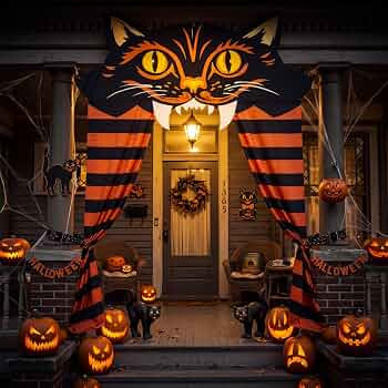 Chumia Vintage Halloween Decoration Black Cat Door Banner,Fresh,115 * 245cm | Amazon (US)