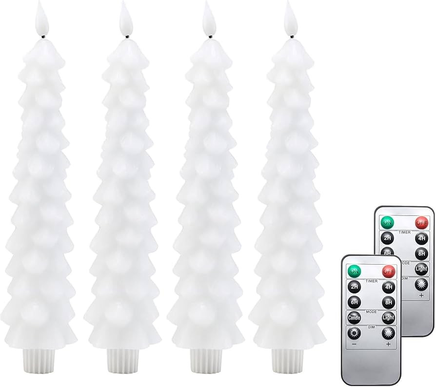Fo32won Snowy White LED Flameless Taper Candles Battery Operated with Remote and Timer, Set of 4 ... | Amazon (US)