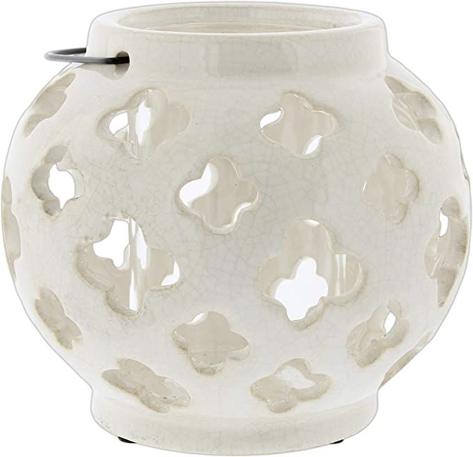 Lucky Winner Round Ceramic Planter/Candle Lantern with Flower Cutout Design, 5.5" (White) | Amazon (US)