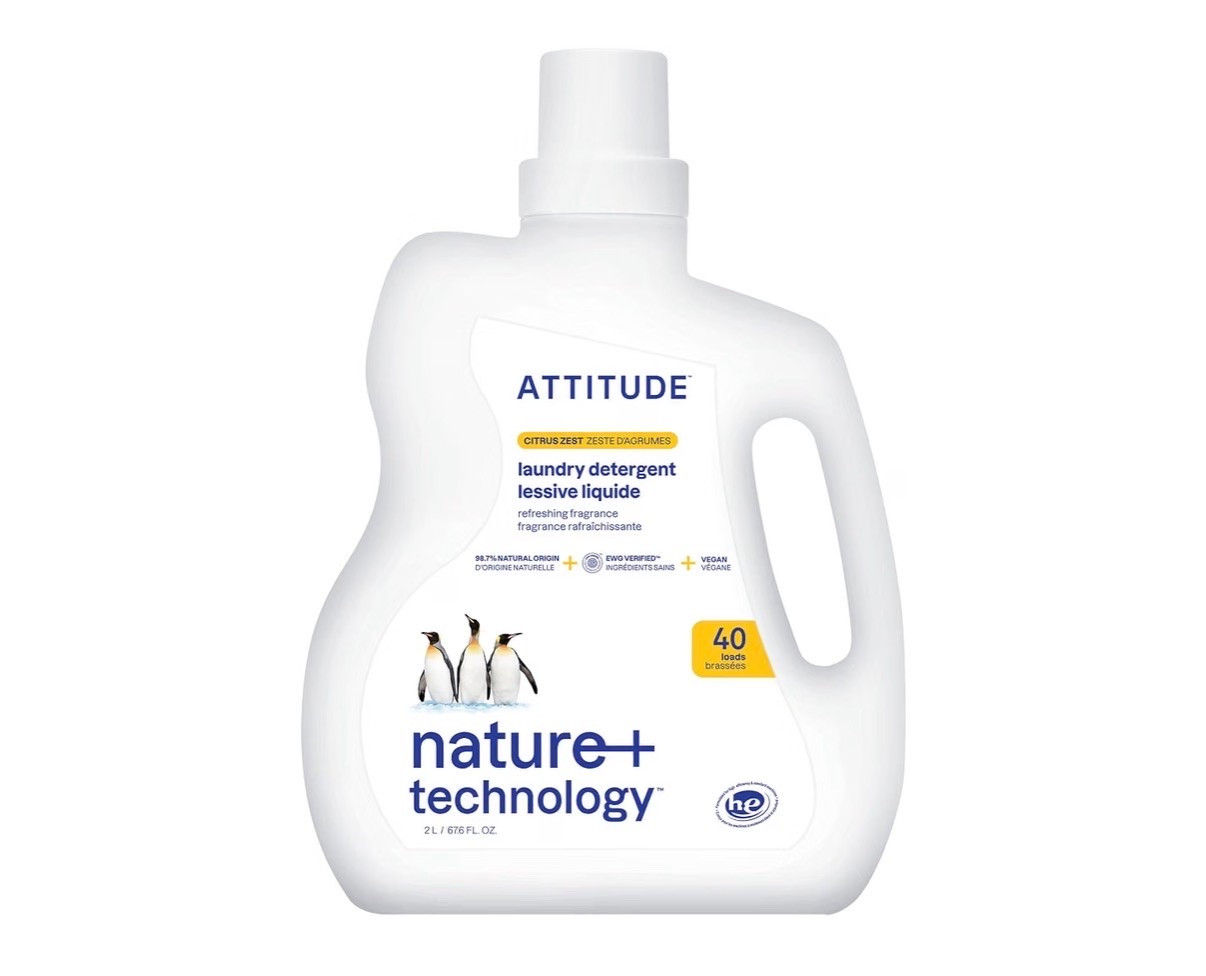ATTITUDE Liquid Laundry Detergent, EWG Verified, HE Compatible, Plant-Based & Vegan, Natural Laundry Soap, Citrus Zest Scent, 40 Loads, 67.6 Fl Oz

Nontoxic laundry detergent