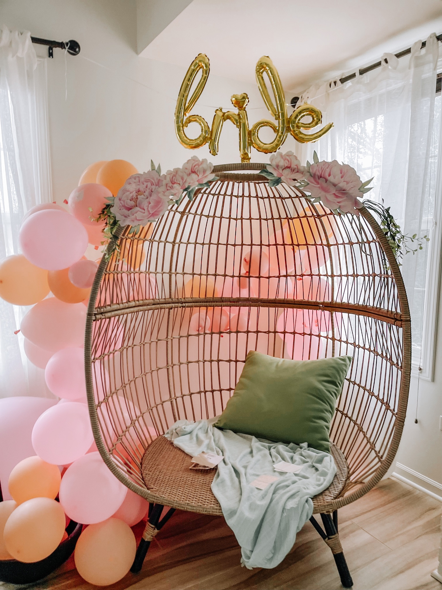At home spring Bridal shower
- best egg chair 🤍! Brides chair 
- giant flower wall decals
- mint green throw
- Bridal balloons

#LTKunder50 #LTKFind #LTKhome