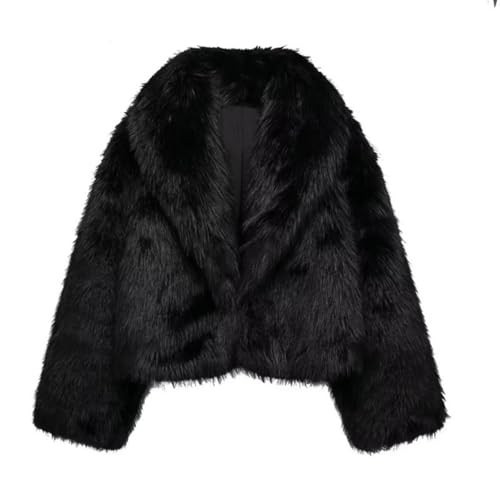 Monkay Faux Fur Coat - Long Sleeve Long Fluffy Plush Jacket with Pockets, Thicken Lapel Collar, Warm Fall and Winter (Black,Small) | Amazon (US)