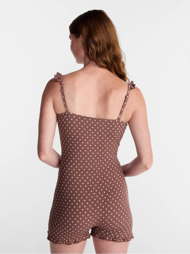 No Boundaries Ruffle Neck Sleep Romper, Women's XS-XXL | Walmart (US)