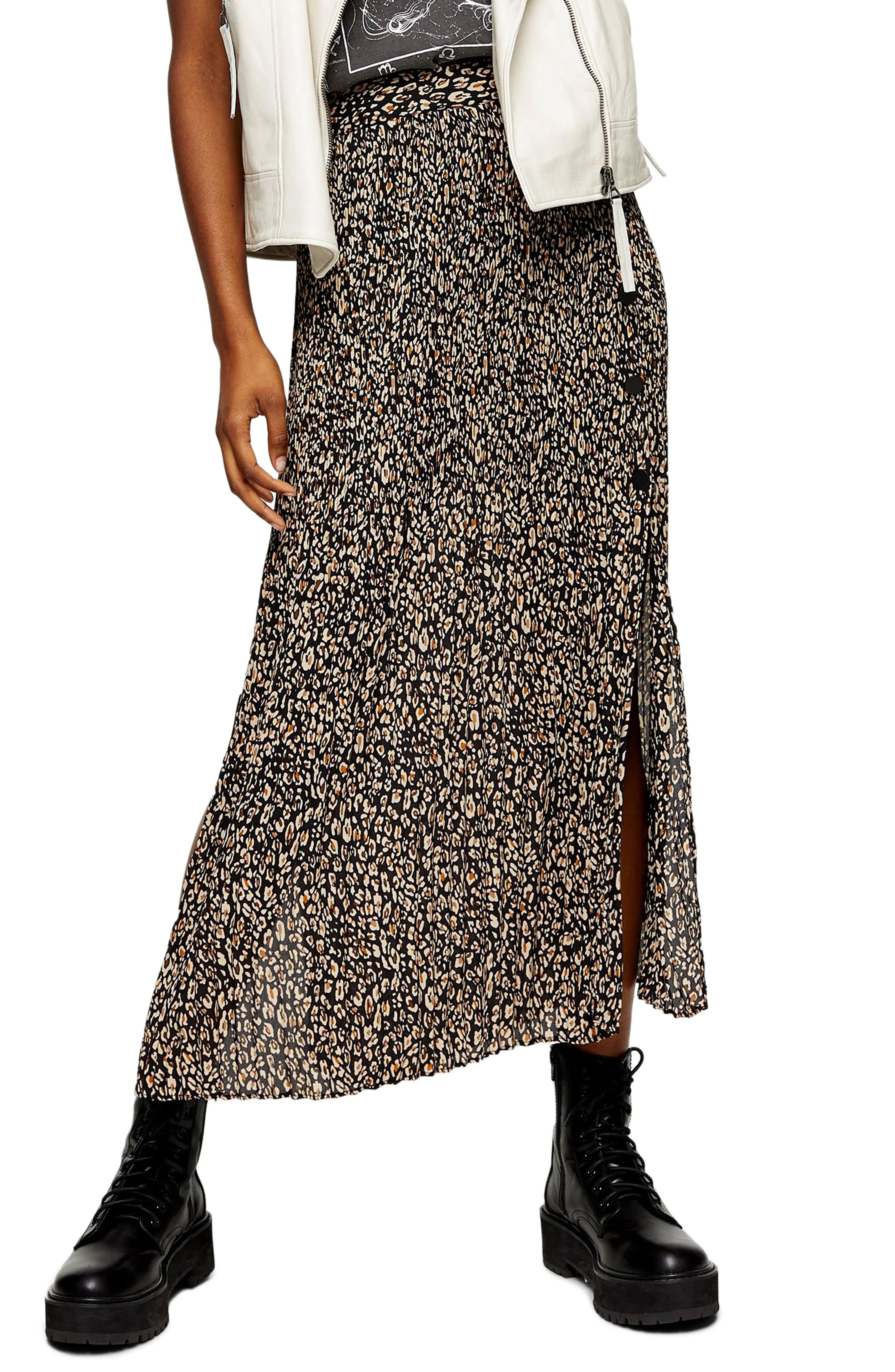 Leopard Print Pleated Midi Skirt | Nordstrom