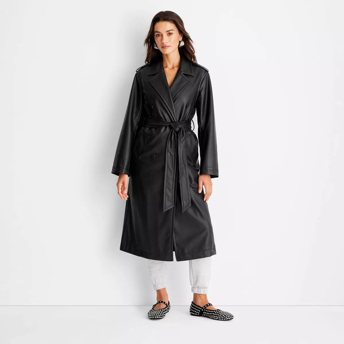 Women's Faux Leather Trench Coat - A New Day™ Black | Target