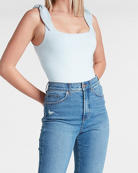 Tie Strap Square Neck Thong Bodysuit | Express