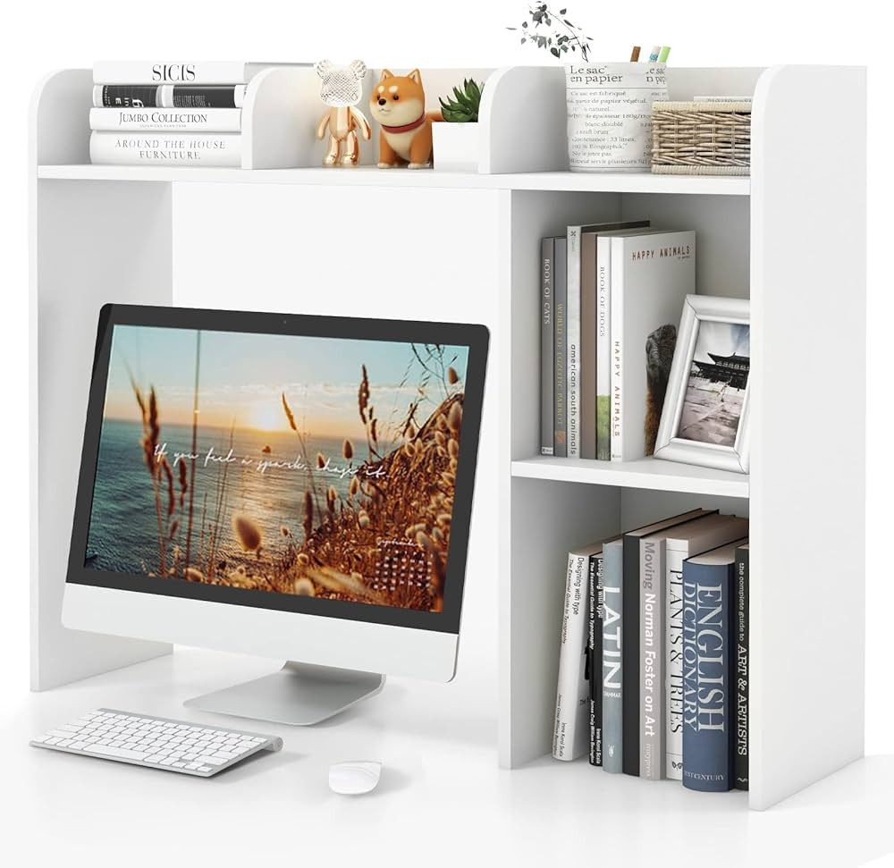 Tangkula Desktop Bookshelf, Countertop Storage Hutch with 5 Shelves for Computer Desk, Desktop 3-... | Amazon (US)