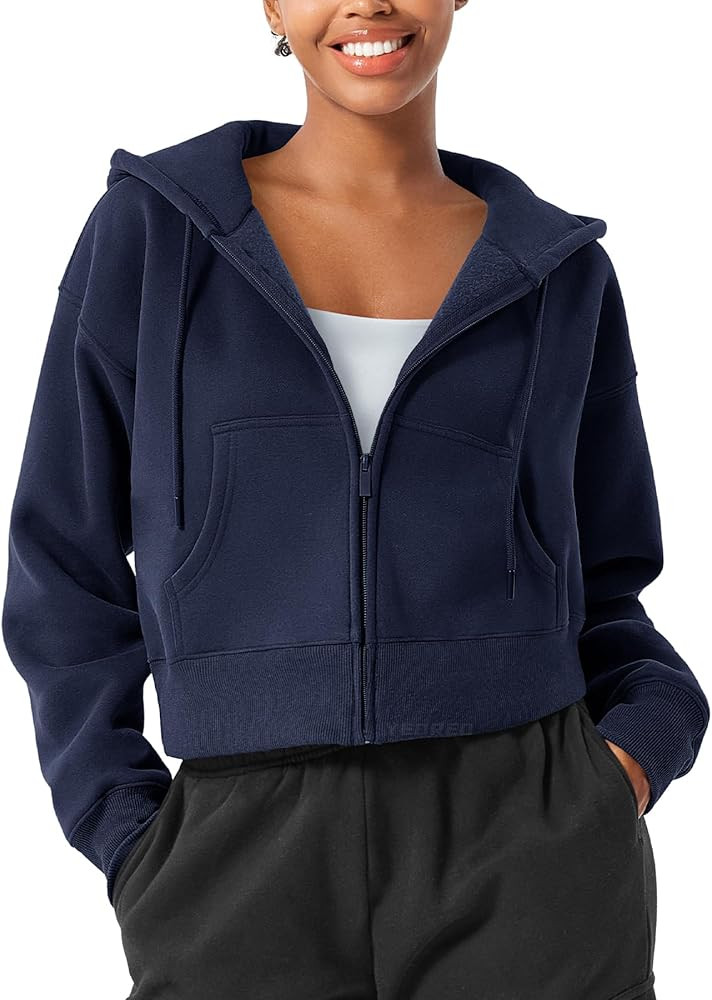 YEOREO Zip Up Hoodies for Women Fleece Pullover Cropped Crew Neck Sweatshirts Katrine Fall Winter... | Amazon (US)