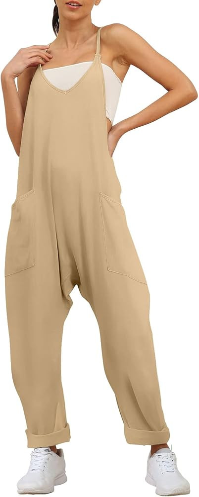 AUTOMET Jumpsuits for Women Casual Summer Rompers Sleeveless Loose Spaghetti Strap Baggy Overalls... | Amazon (US)