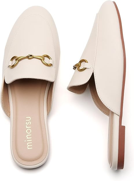 Buckle Mules for Women Round Toe Backless Flat Mules Slides Mules Shoes Ladies Slip-on Loafers | Amazon (US)