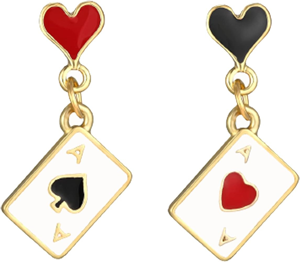 CSIYANJRY99 Queen of Hearts Earrings for Women Red Heart Poker Clock Drop Earrings Asymmetric Que... | Amazon (US)