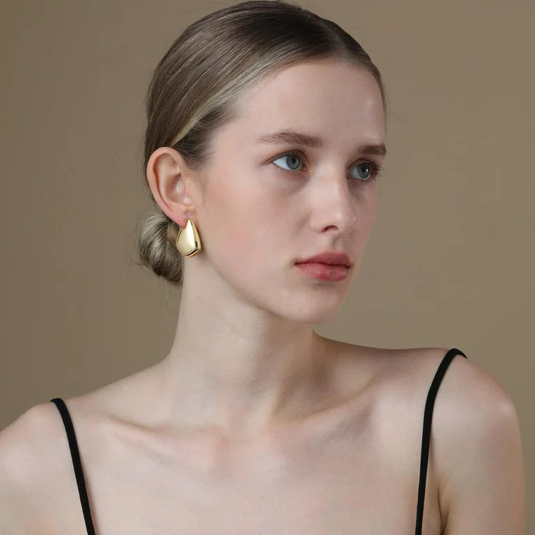 Apsvo Chunky Fin Gold Hoop Earrings for Women,Statement Earrings for Women Lightweight Hoops Hypo... | Walmart (US)