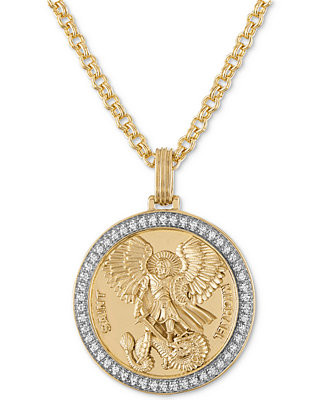 Diamond St. Michael Medallion 22" Pendant Necklace (1/4 ct. t.w.) in 18k Gold-Plated Sterling Sil... | Macy's