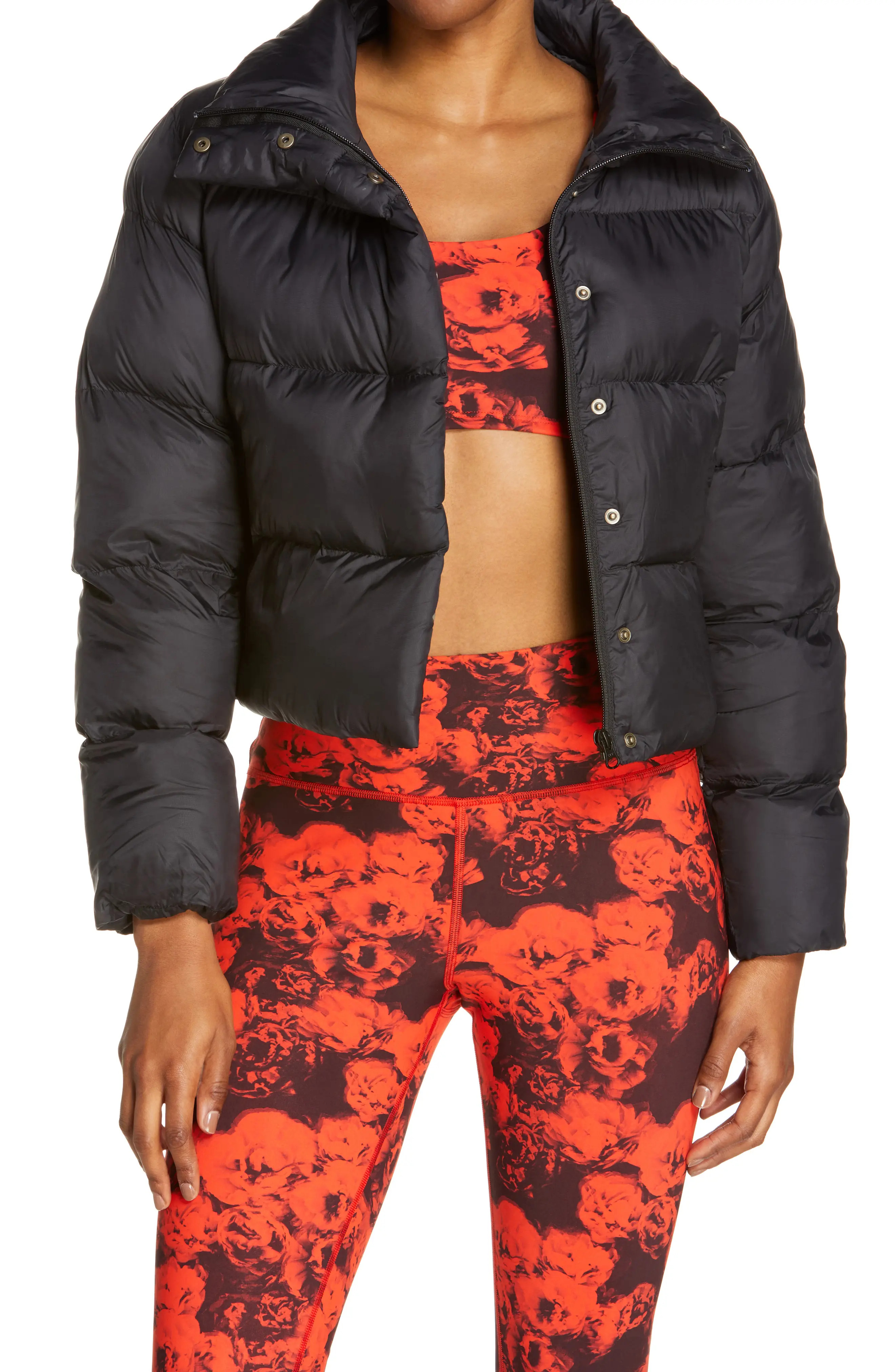 Alo Gold Rush Water Repellent Crop Puffer Coat in Black at Nordstrom, Size Large | Nordstrom