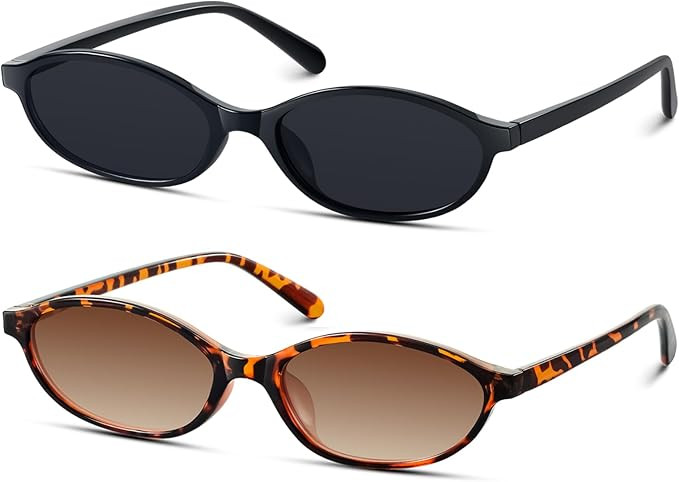 KUGUAOK Retro Oval Sunglasses for Women 90s Design Small Cat Eye Sun Glasses UV Protection Y2k Tr... | Amazon (US)