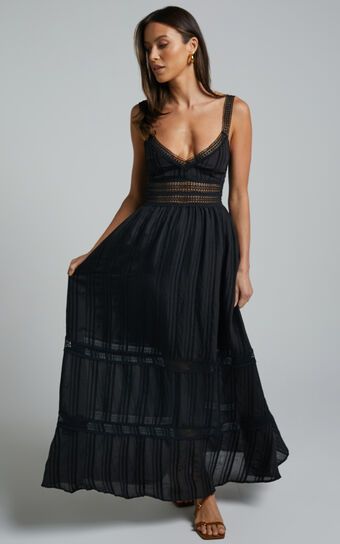Angelique Maxi Dress - Lace Trim Dress in Black | Showpo (US, UK & Europe)