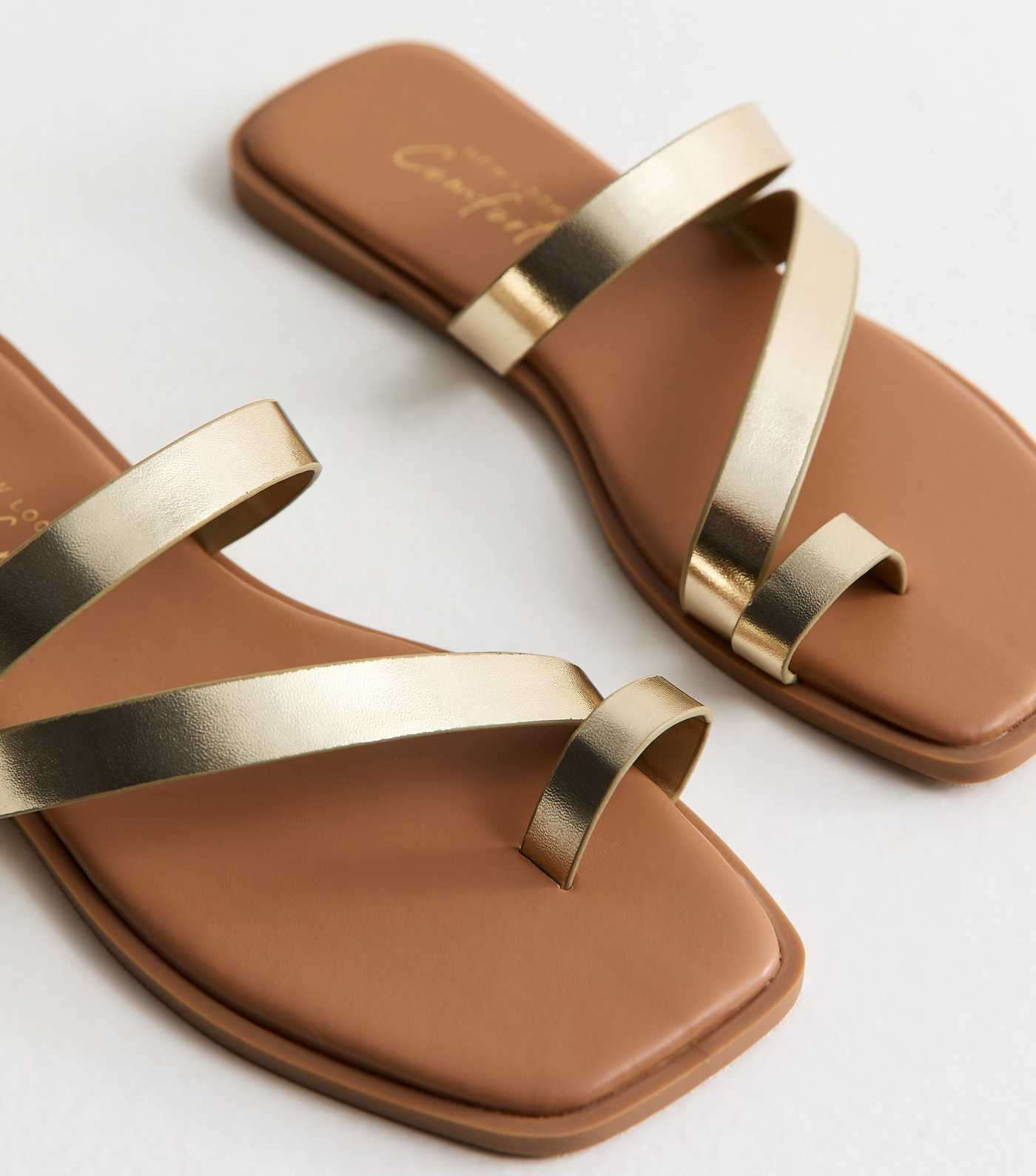 Gold Faux Leather Multi Strap Toe Post Sandals | New Look | New Look (UK)