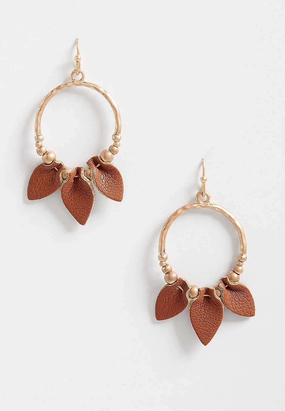 Folded Brown Faux Leather Hoop Earrings | Maurices