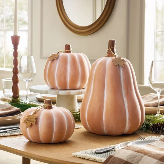 M's M Terra Cotta Pumpkins, Set of 3, Decorative Halloween Pumpkins for Indoor and Outdoor Season... | Walmart (US)