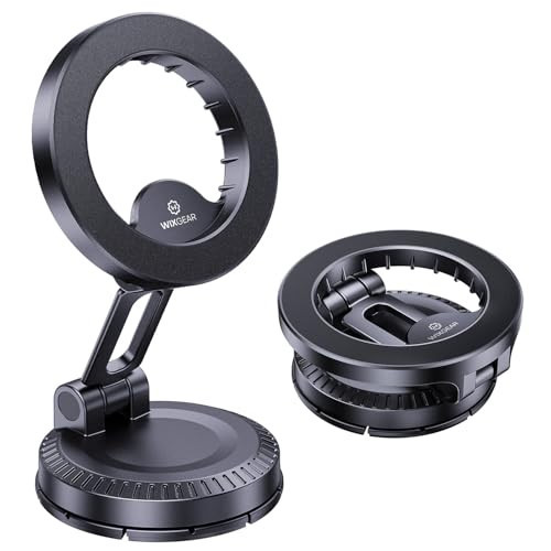 WixGear Stick-On Foldable Magnetic Car Mount Dashboard Phone Holder, Strong Magnet Mount for MagSafe iPhone & All Smartphones, 3M VHB Adhesive Dashboard Mount, 360° Adjustable Compact Design | Amazon (US)