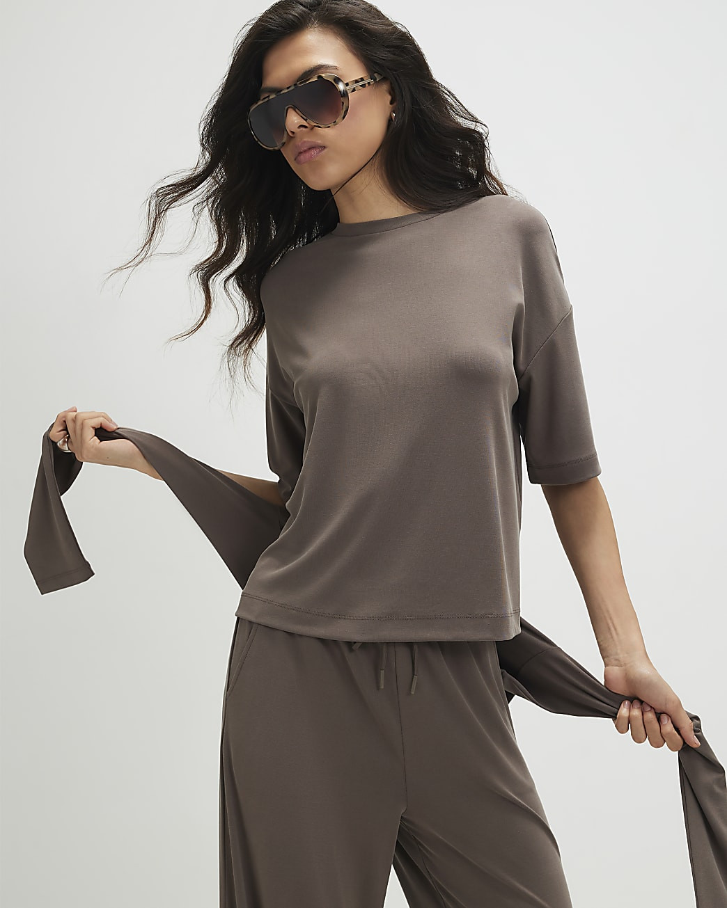 Brown Soft Touch T-Shirt | River Island UK & IE