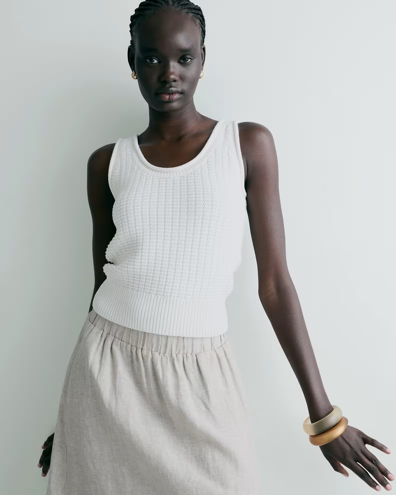 100% Organic Cotton Waffle Cropped Sweater Tank in Ivory | Quince