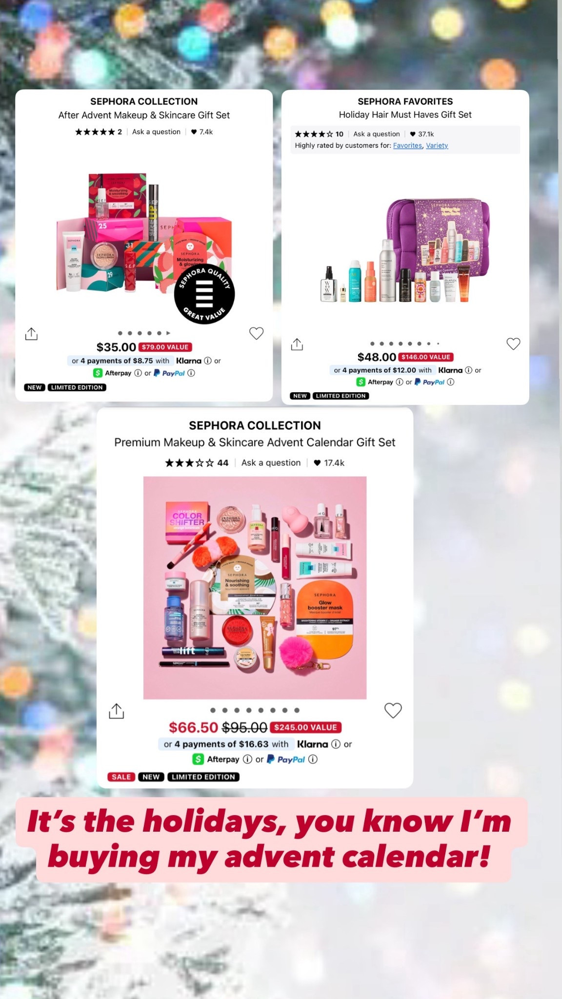 Sephora Advent Calendars. My fave! 

#LTKCyberWeek #LTKGiftGuide