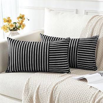 OTOSTAR Farmhouse Decorative Throw Pillow Covers 12 x 20 Inch Striped Patchwork Pillow Covers Lum... | Amazon (US)
