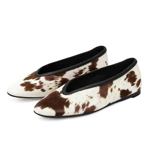 KISSASA Cowprint Flats for Women Closed Square Toe Ballet Flats Shoes Slip on Ballerina Work Office Casual Comfortable Dress Falts Size 7 | Amazon (US)