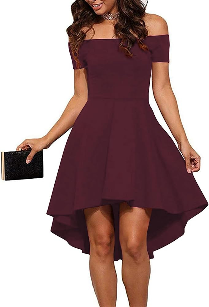 Sarin Mathews Womens Off The Shoulder Short Sleeve High Low Cocktail Skater Dress | Amazon (US)