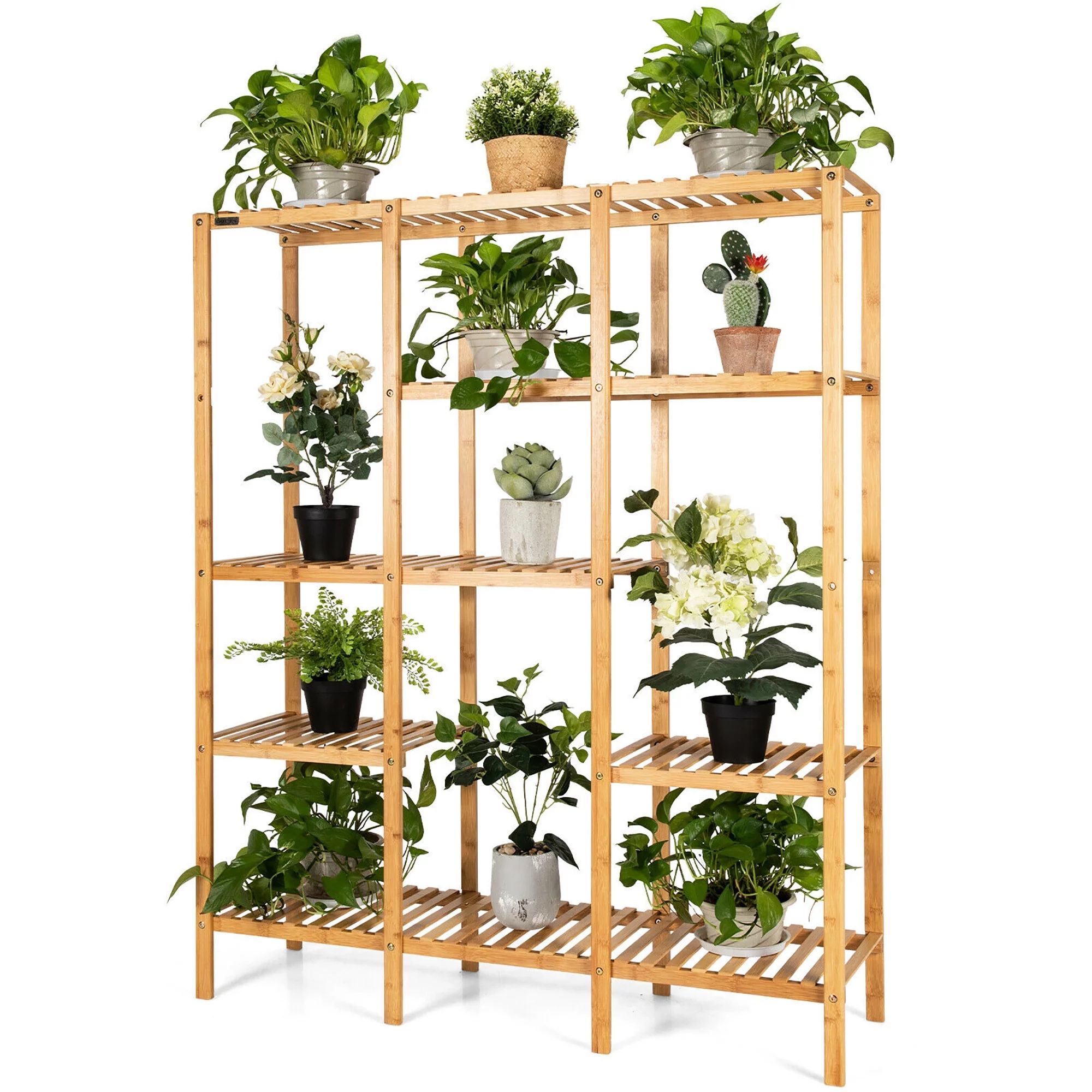 Multifunctional Bamboo Shelf Storage Organizer Rack Plant Stand Display Closet - Walmart.com | Walmart (US)