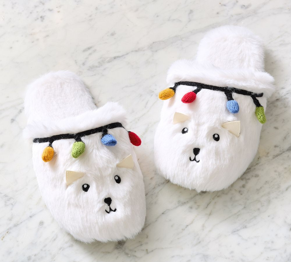 National Lampoon's Christmas Vacation(TM) Crazy Cat Slippers, Ivory, Small | Pottery Barn (US)
