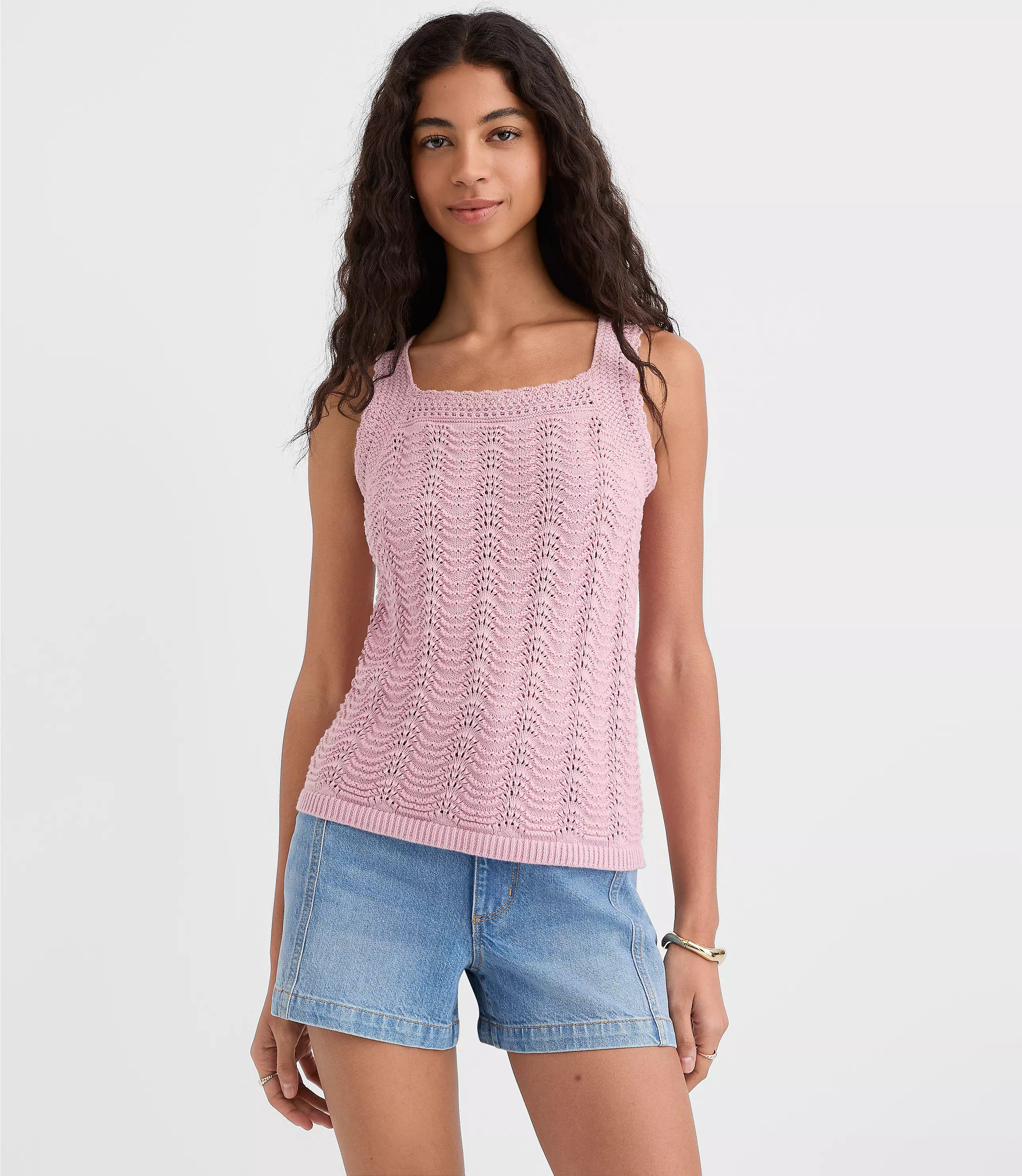 Scalloped Square Neck Sweater Tank Top | LOFT