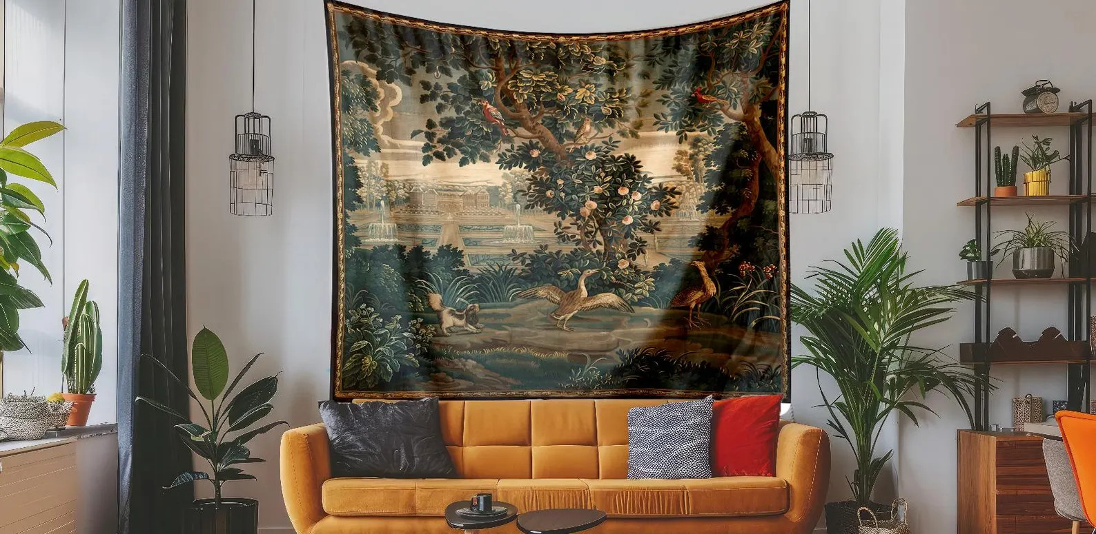 Vintage French Tapestry Verdure With Château and Garden Moody Wall Decor, Wall Hanging Tapestry,... | Etsy (US)