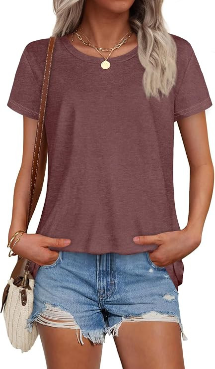 T Shirts for Women Summer Short Sleeve Crewneck Tops Graphic Basic Tees | Rosemia Soft Stretchy B... | Amazon (US)